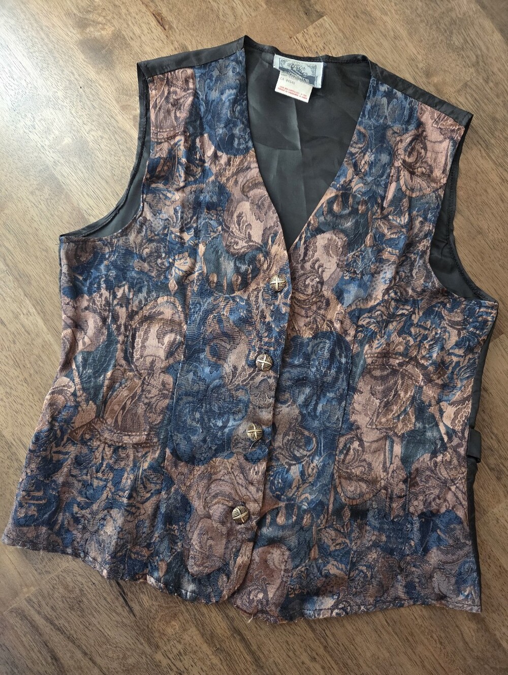 Vintage Tapestry Brocade Vest Gorgeous Navy Bronze Fall Layering Lightweight